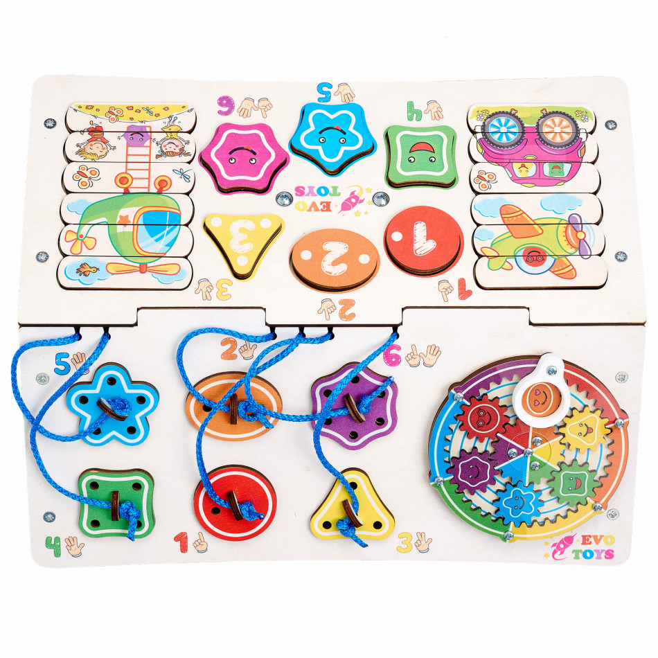 Бизиборд домик Смайлики на паровозике 29х35 см со светом